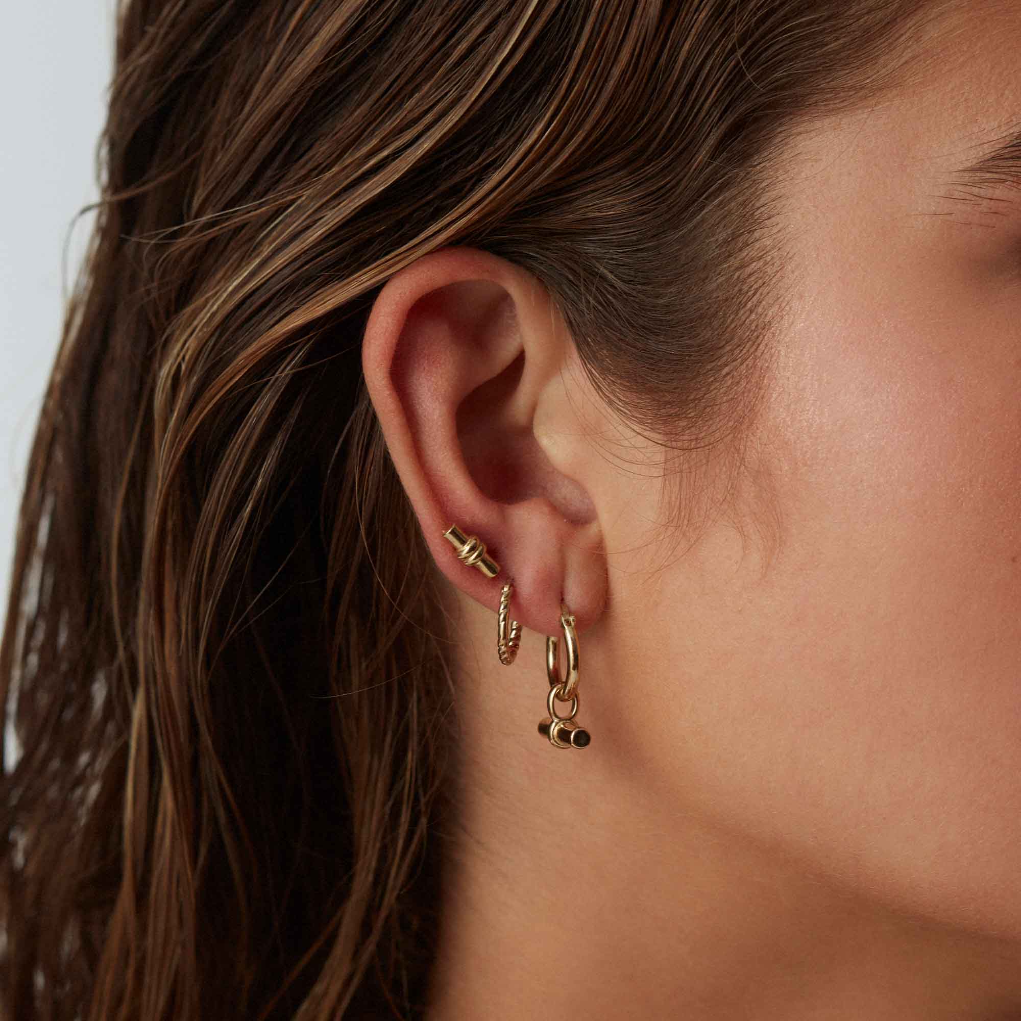 T Bar Stud Earrings Gold - Image 3