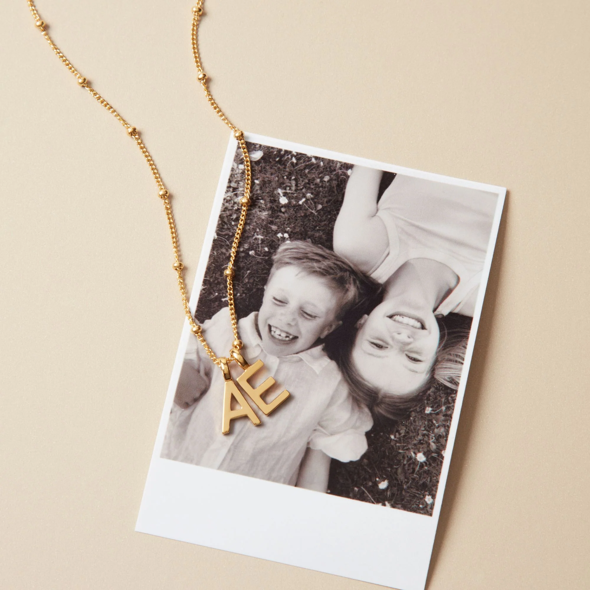 Double Letter Necklace with Bead Chain Gold - Image 3