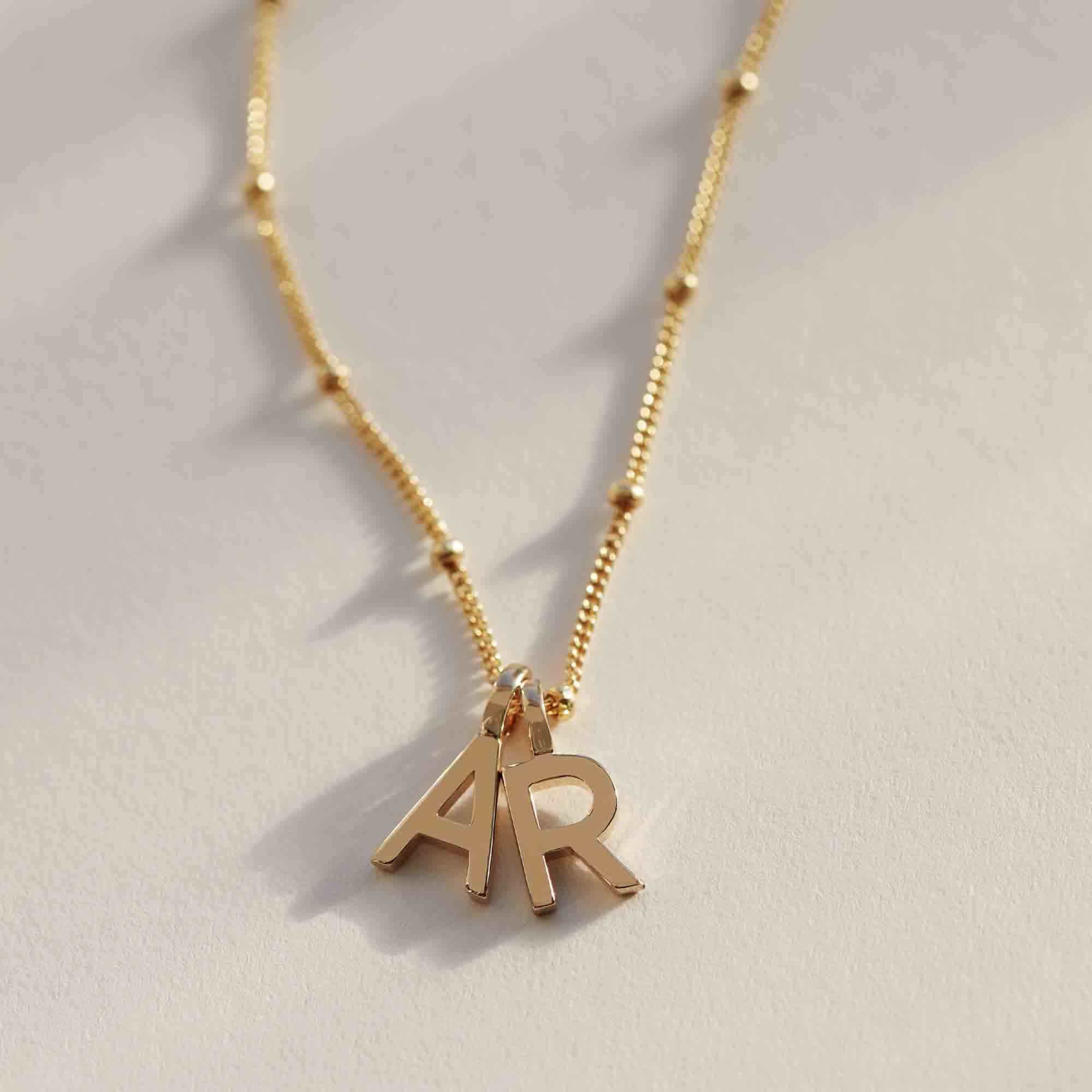 Double Letter Necklace with Bead Chain Gold - Image 5
