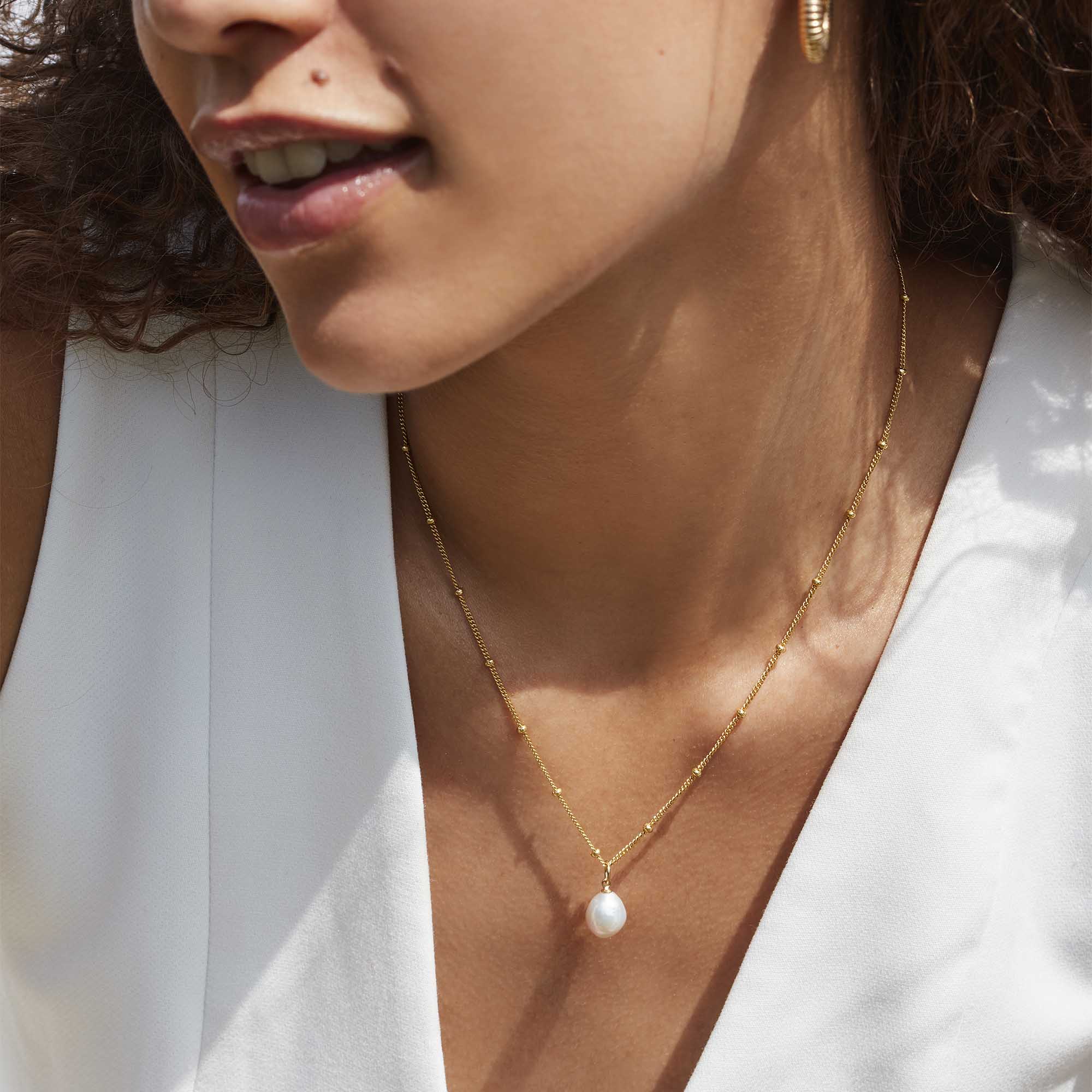 Freshwater Pearl Bead Chain Necklace Gold - Image 3