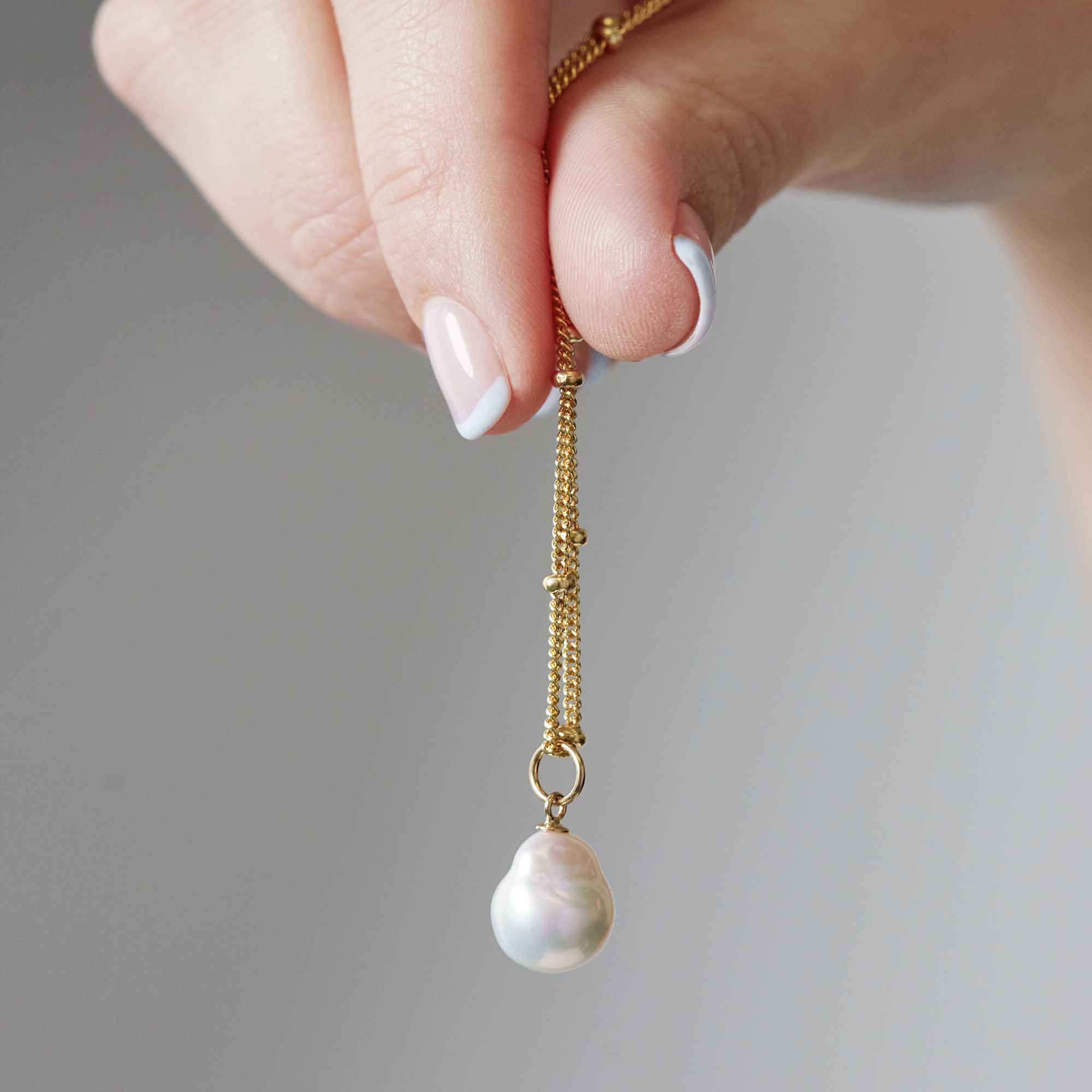 Freshwater Pearl Bead Chain Necklace Gold - Image 4