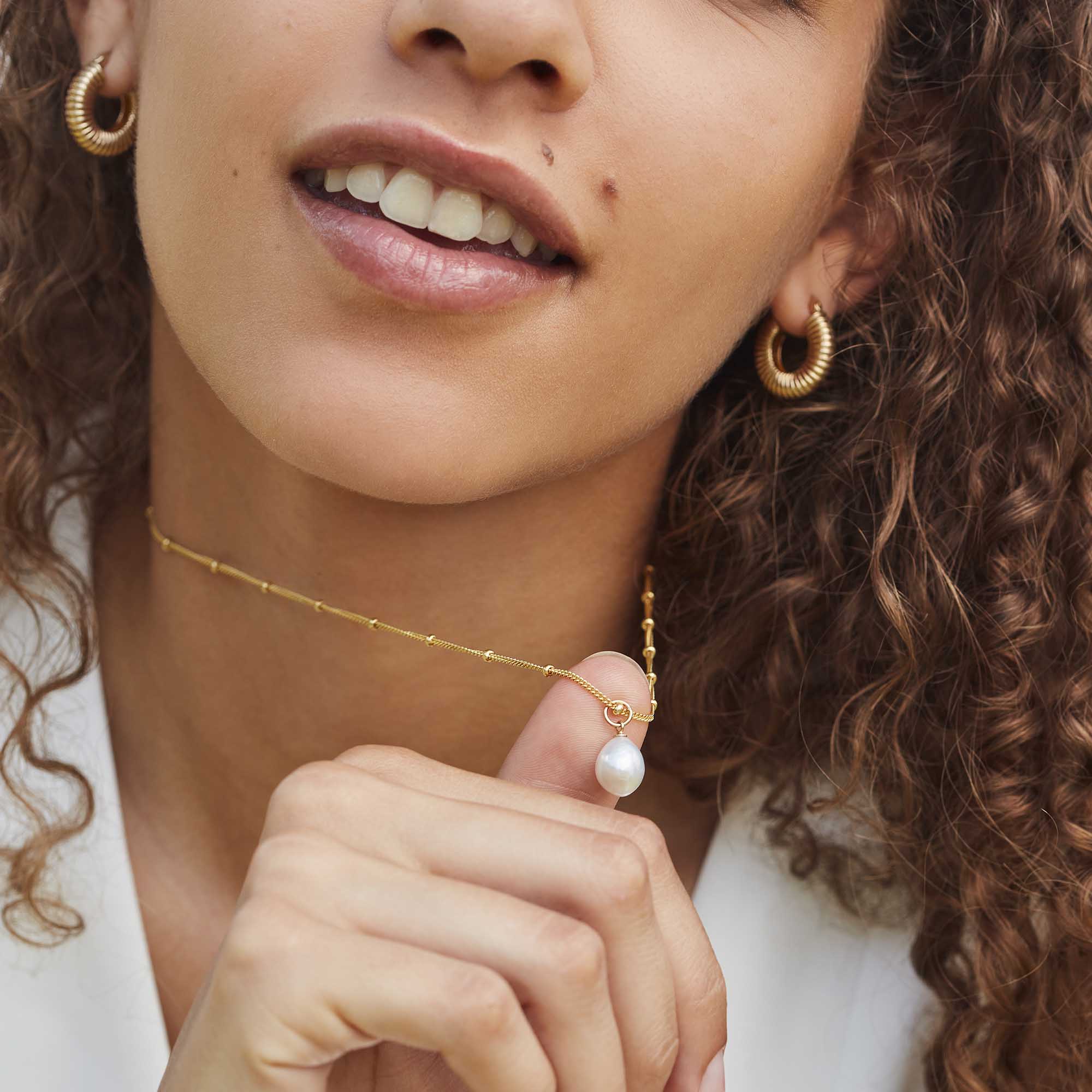 Freshwater Pearl Bead Chain Necklace Silver - Image 3