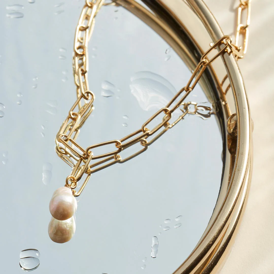 Freshwater Pearl Paperclip Necklace Gold - Image 4