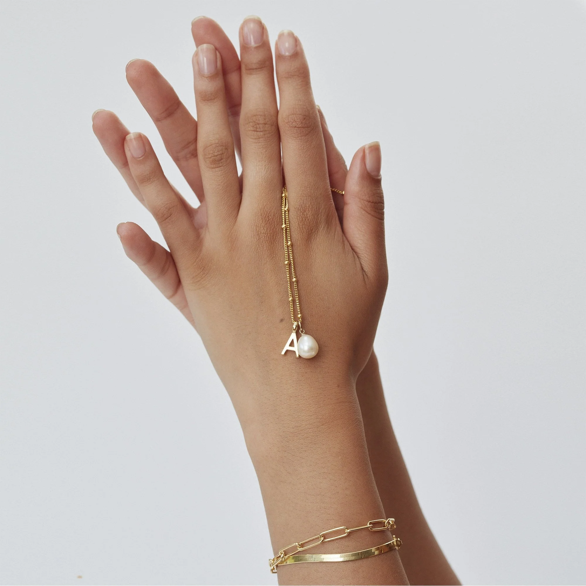 Letter & Freshwater Pearl with Bead Chain Silver - Image 4