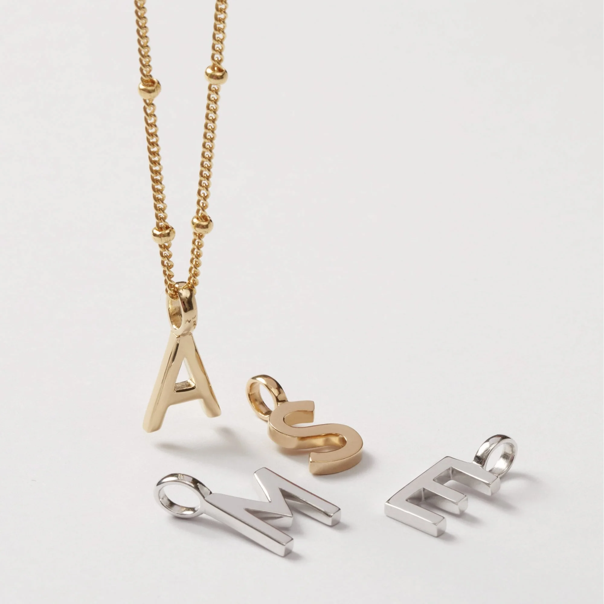 Letter Necklace with Bead Chain Silver - Image 5