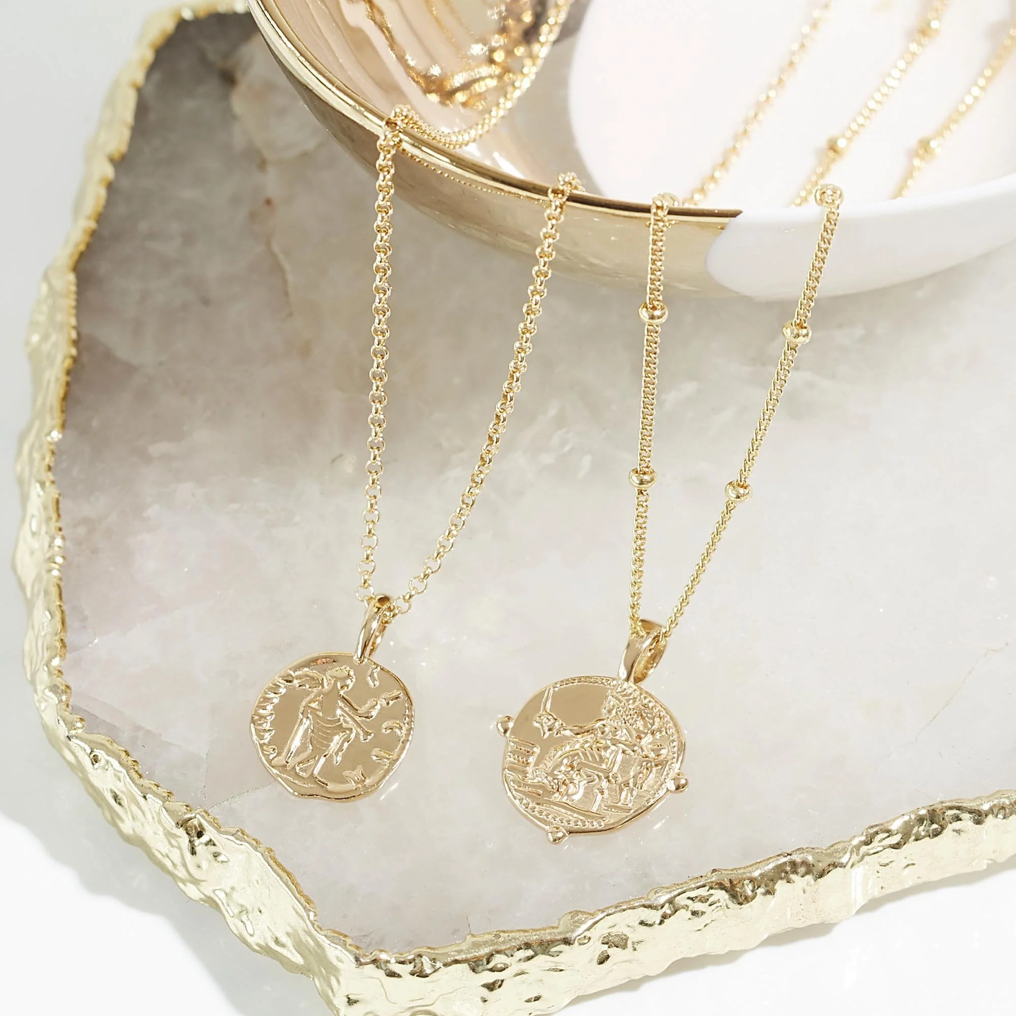 Aphrodite Coin Necklace in Silver With Bead Chain - Image 3