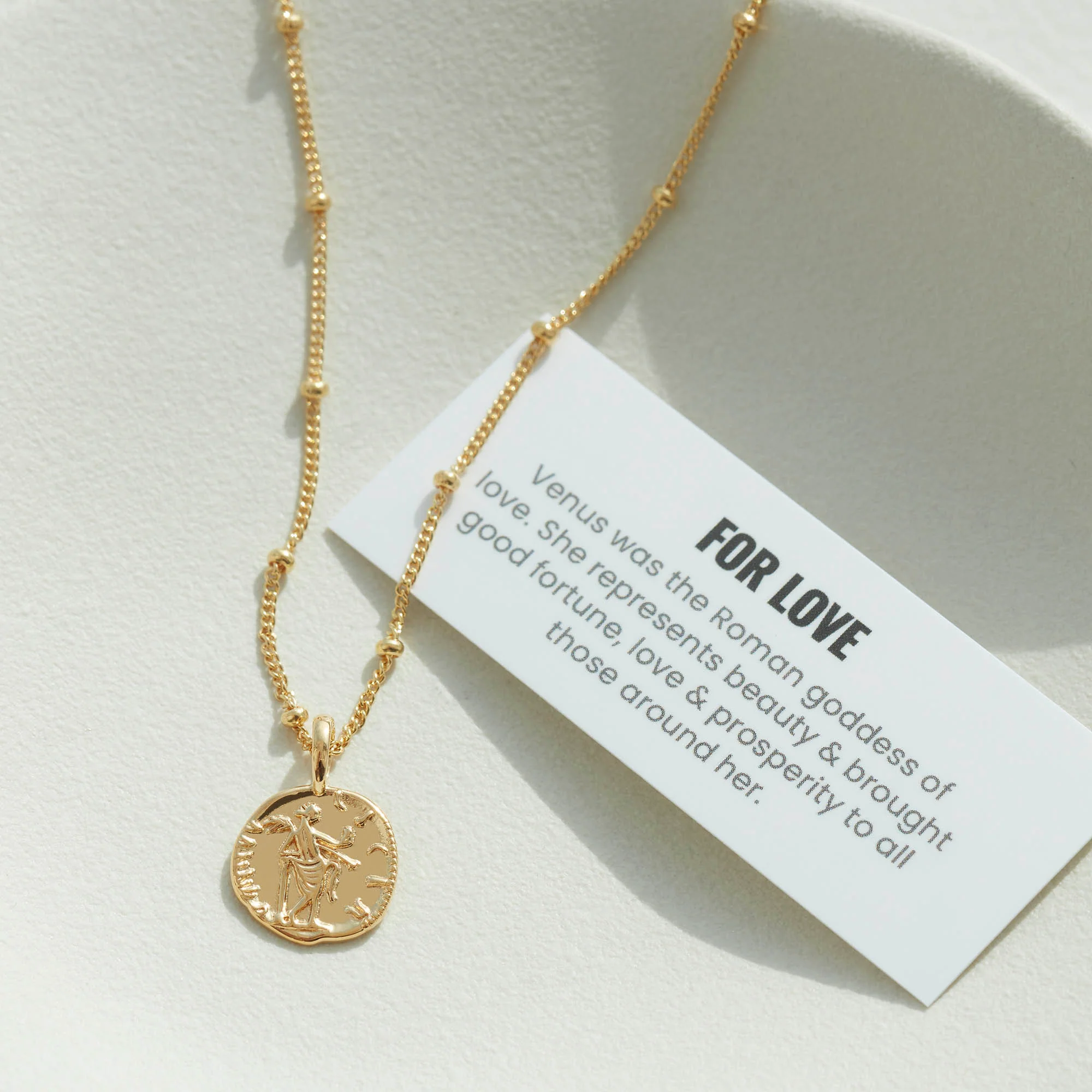 Gold Venus Coin Necklace With Bead Chain - Image 3