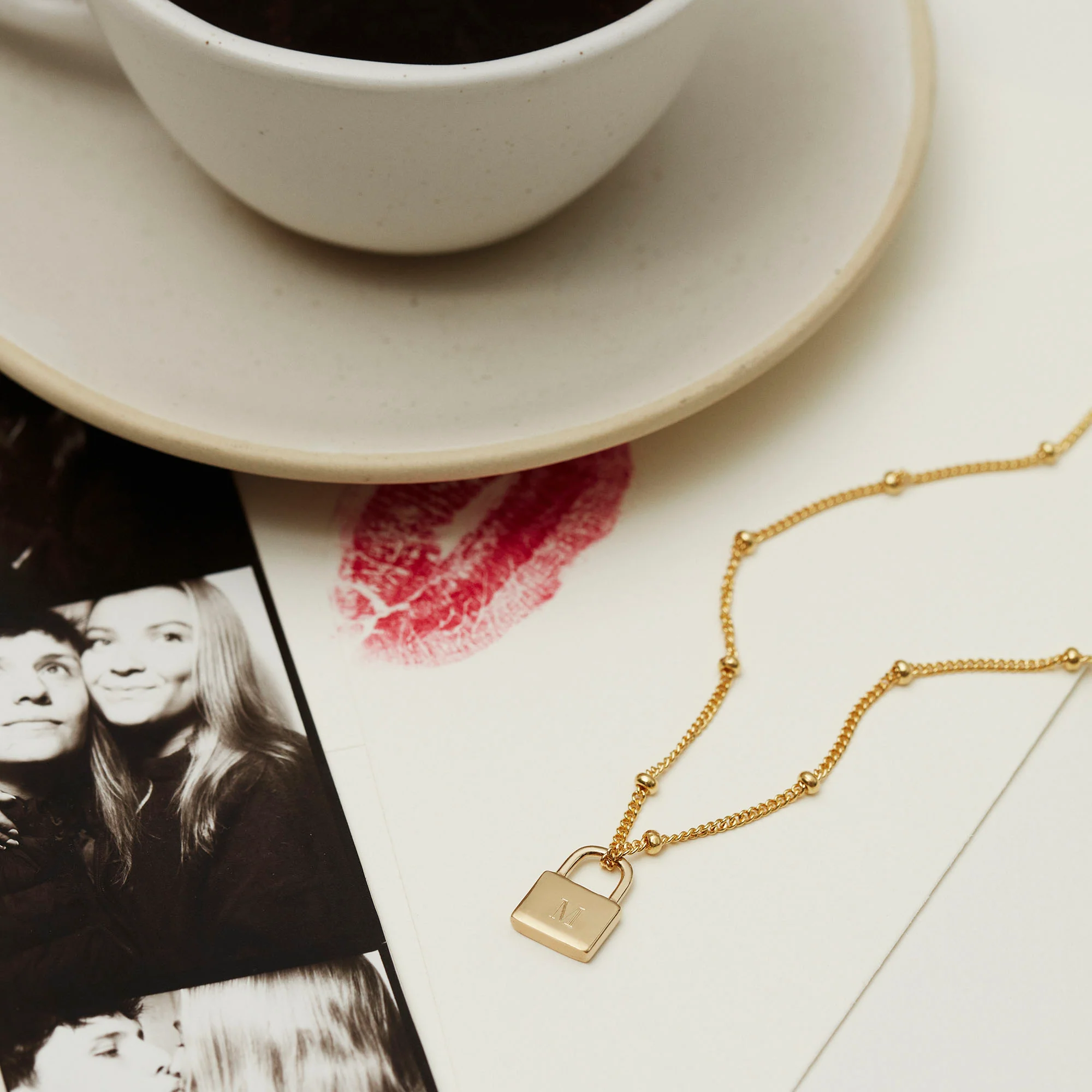 Padlock Necklace Gold With Bead Chain - Image 3