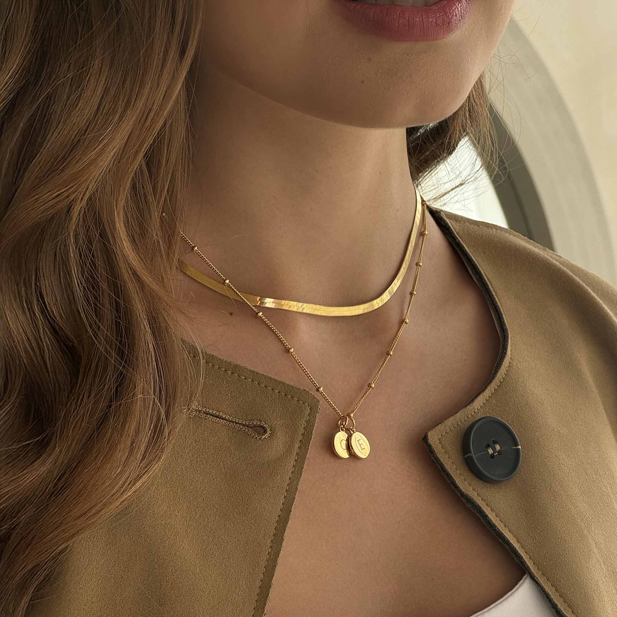 Mother and Child Discs Necklace Gold With Bead Chain - Image 3