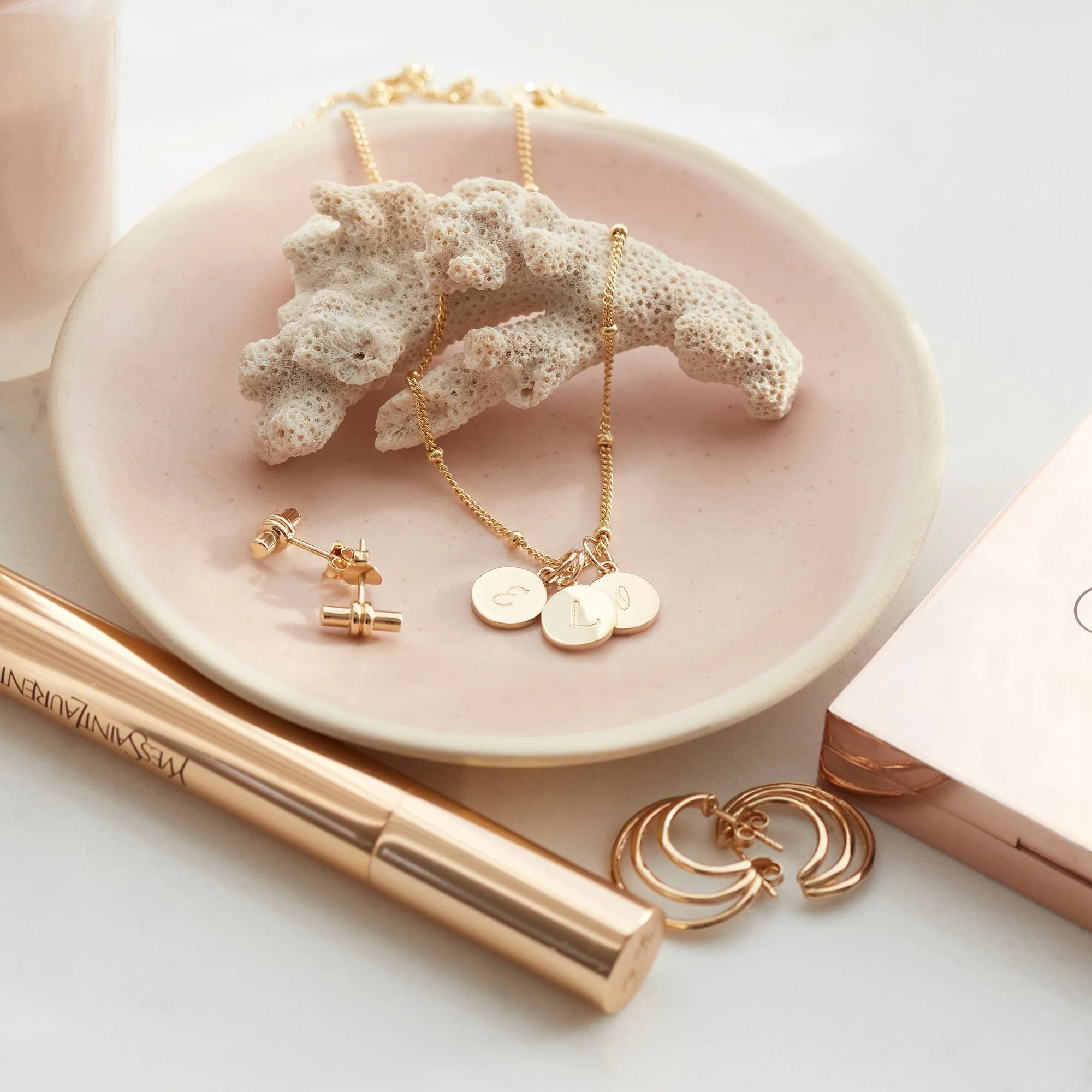 Mother and Child Discs Necklace Gold With Bead Chain - Image 6