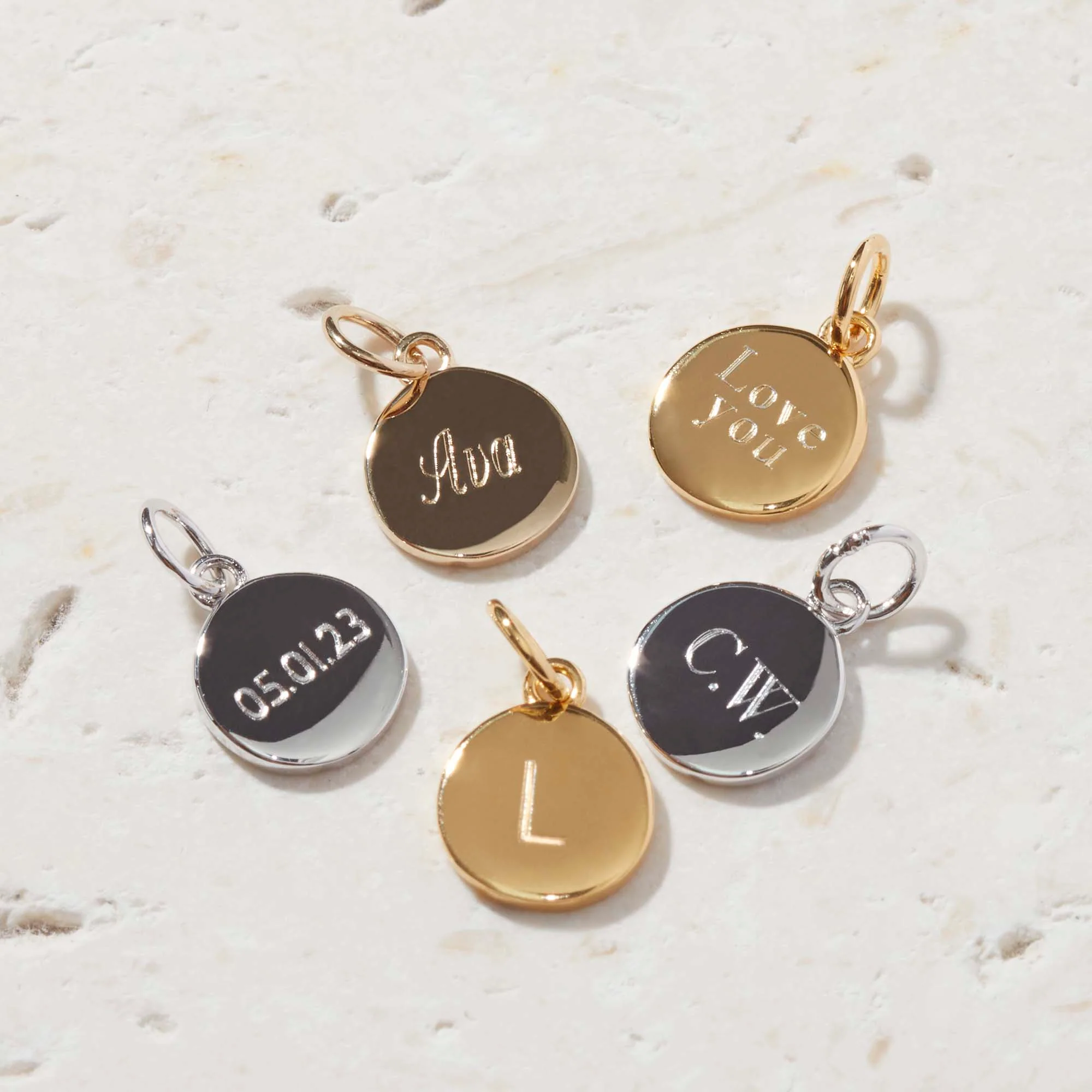 Gold Initial Disc Necklace With Curb Chain - Image 4