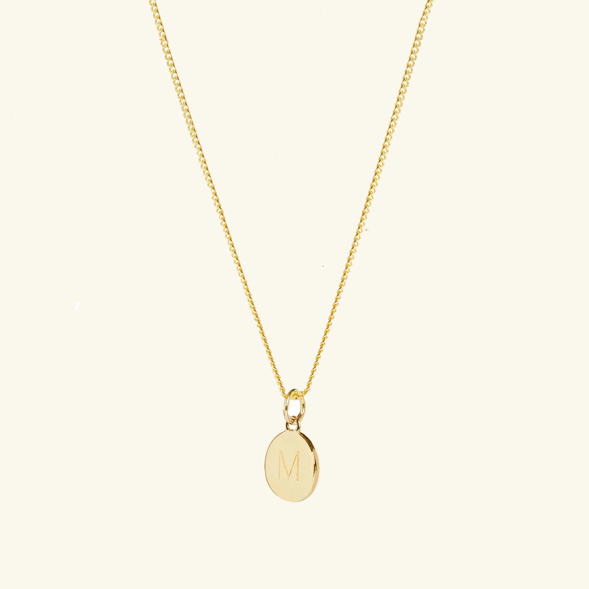 Gold Initial Disc Necklace With Curb Chain - Image 6