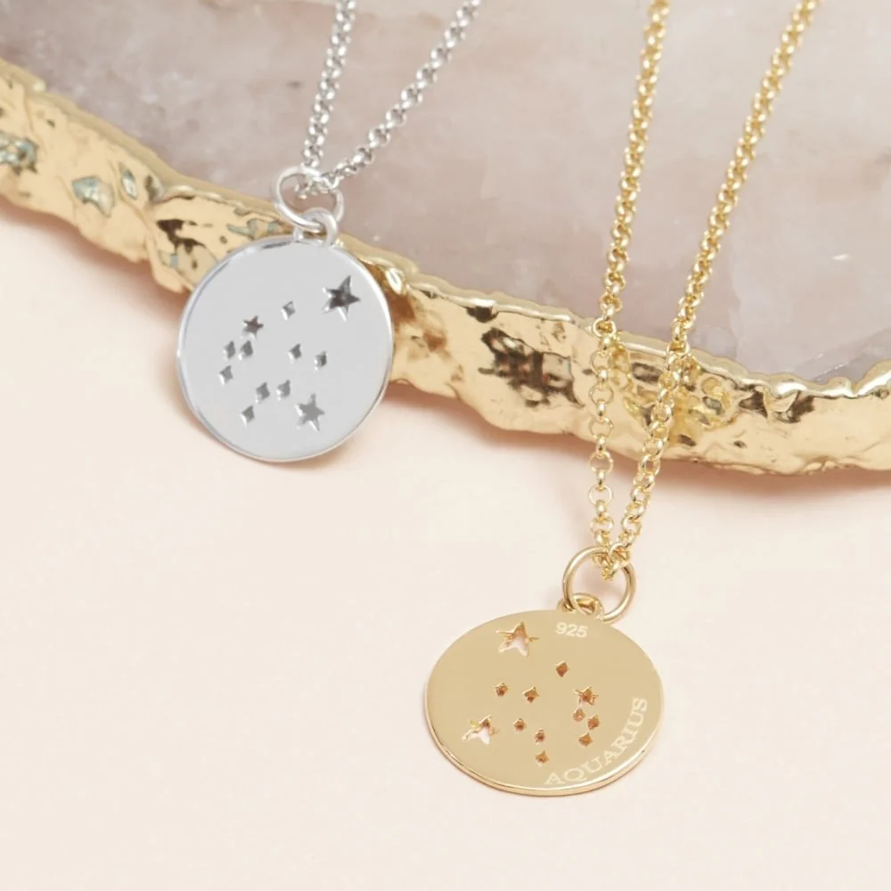 Aquarius Star Sign Necklace Gold - Image 6